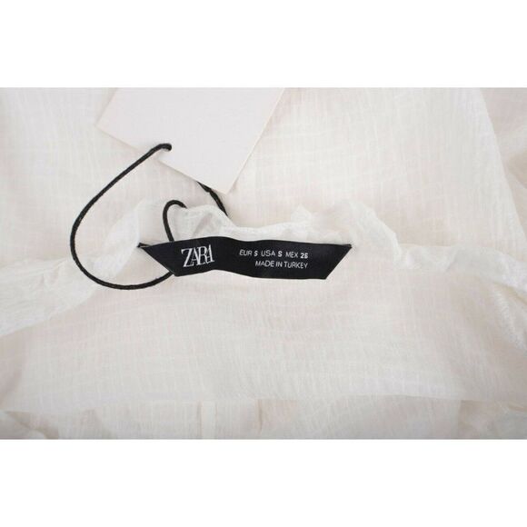 Zara Womans White Blouse Top Textured Weave Ruffle Size S NWT 3067/118 - Picture 7 of 7